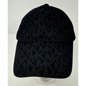Michael Kors Womens Black Monogram Logo Baseball Cap Adjustable Hat MK Logo